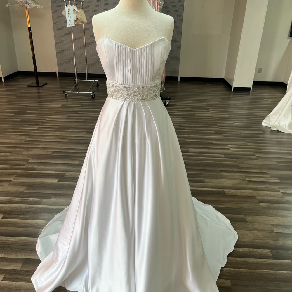 Strapless Satin Wedding Gown with Beaded Embellished Waist